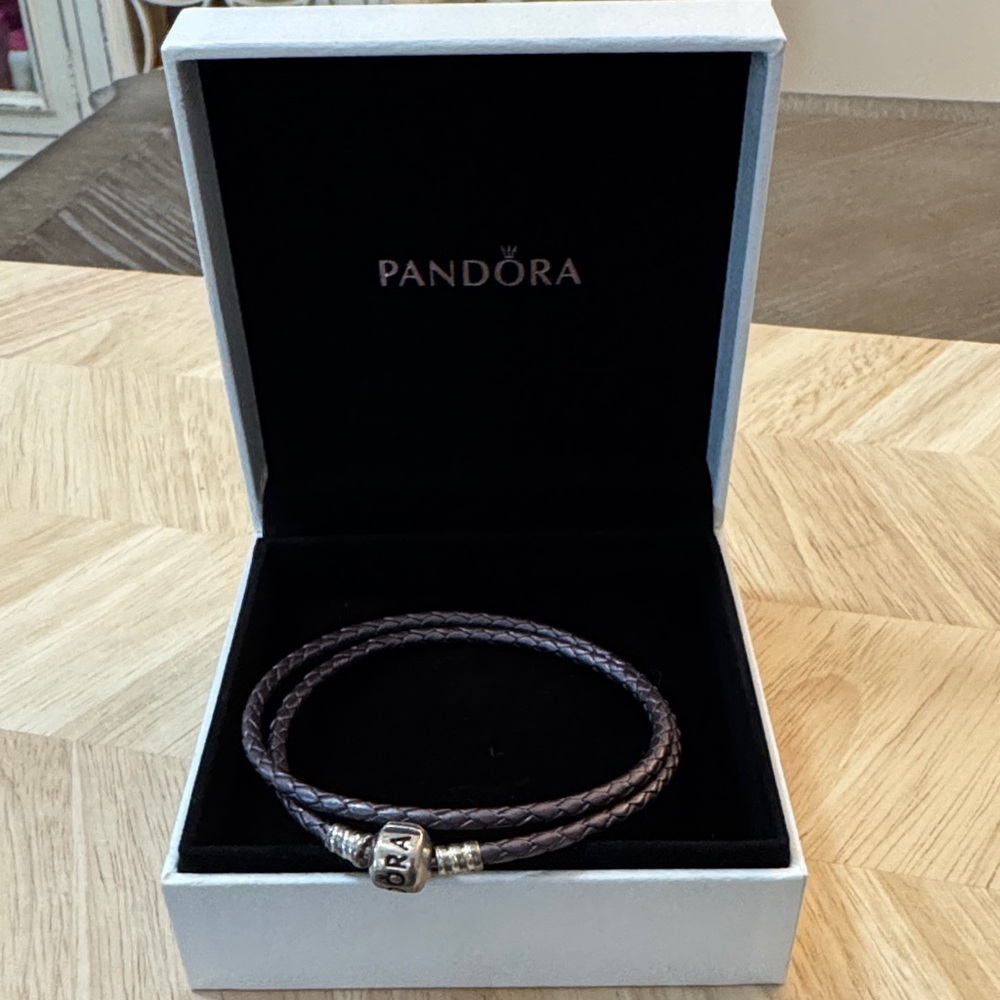 Pandora Dark Brown Leather Bracelet with Silver Charm